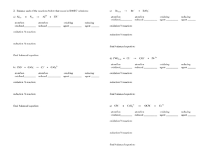 Worksheets Balancing Redox Reactions Worksheet balancing redox reactions in acidic and basic solutions 9th grade solutions