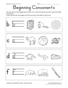 beginning consonants b c d f kindergarten 1st grade