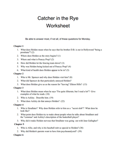 Printables Catcher In The Rye Worksheets catcher in the rye worksheet 7th 12th grade lesson worksheet