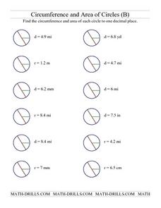 Printables Circumference Worksheet circumference and area of circles b 5th 6th grade worksheet worksheet