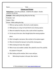 Printables Clauses And Phrases Worksheets clauses and phrases 3rd 6th grade worksheet lesson planet worksheet