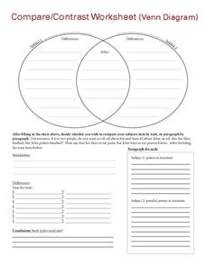 Printables Compare And Contrast Worksheets 4th Grade comparecontrast worksheet 4th 10th grade lesson planet worksheet