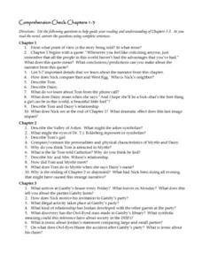 Printables The Great Gatsby Worksheets comprehension check chapters 1 3 the great gatsby 9th 12th lesson plan