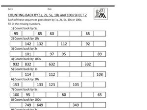 counting back by 1s 2s 5s 10s 100s sheet 2nd 4th grade