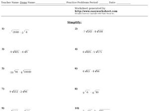 Printables Simplifying Radicals Worksheets simplifying radicals expressions worksheet davezan easy radical 2 9th 12th grade