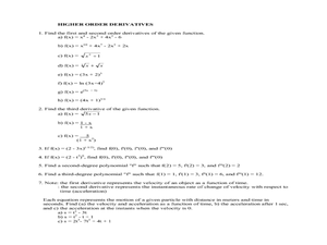 Printables Higher Order Derivatives Worksheet order derivatives worksheet davezan higher davezan