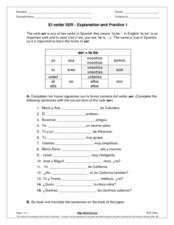 El verbo Ser-Explanation and Practice 1 6th - 7th Grade Worksheet