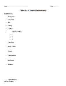 Worksheets Elements Of Fiction Worksheet elements of fiction study guide 7th 12th grade worksheet guide