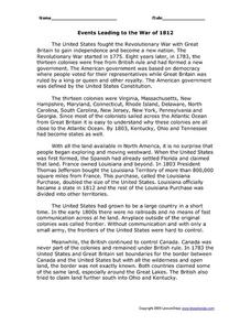Printables War Of 1812 Worksheet events leading to the war of 1812 5th 6th grade worksheet worksheet