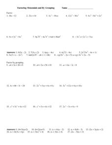 Worksheets Factoring Monomials Worksheet factoring monomials by grouping 9th 10th grade worksheet worksheet