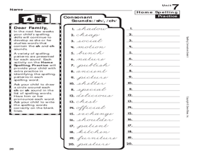 grade 5 spelling consonant sounds sh ch 5th grade worksheet