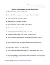 Printables 8th Grade Earth Science Worksheets greatest discoveries with bill nye earth science 5th 9th grade worksheet