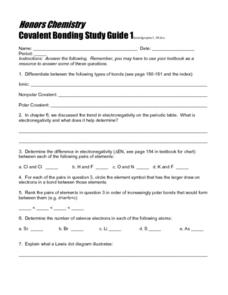 Worksheets Honors Chemistry Worksheets honors chemistry covalent bonding study guide i 10th 12th grade worksheet