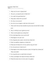 Printables Holes Worksheets hyperspace black holes 4th 5th grade worksheet lesson planet worksheet