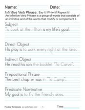 Printables Infinitive Phrase Worksheet infinitive phrase worksheet davezan 6th grade