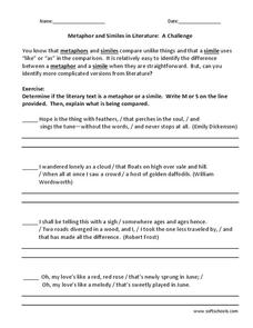 Printables Simile And Metaphor Worksheet metaphor homework ks2 simile and worksheet th grade worksheets