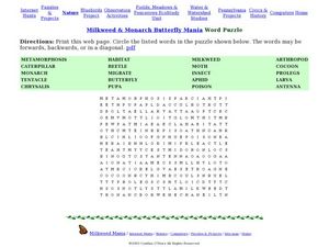 Printables Monarch Butterfly Worksheets milkweed monarch butterfly mania word puzzle 3rd 4th grade worksheet