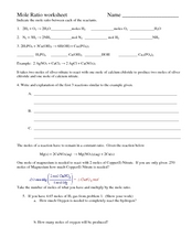 Printables Mole Ratio Worksheet mole ratio worksheet answers davezan 10th 12th grade lesson planet