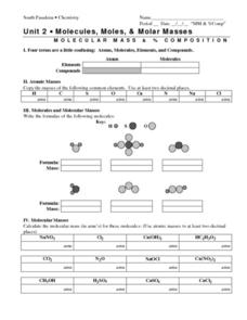 Printables Molar Mass Worksheet molecules moles and molar masses 9th 12th grade worksheet worksheet