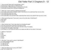 Printables Old Yeller Worksheets old yeller part 3 chapters 9 12 5th 6th grade worksheet lesson worksheet