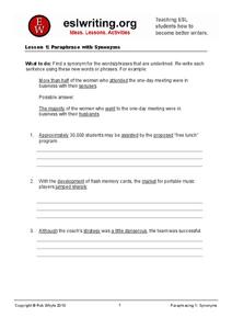 Printables Paraphrase Worksheet paraphrase with synonyms 7th 12th grade worksheet lesson planet worksheet