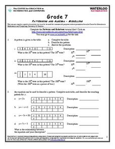 Patterns and Algebra - Modeling 7th - 9th Grade Worksheet | Lesson Planet