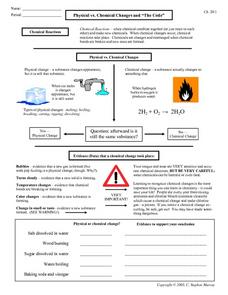 Printables Chemical Vs Physical Change Worksheet physical vs chemical changes and the code 9th 12th grade worksheet
