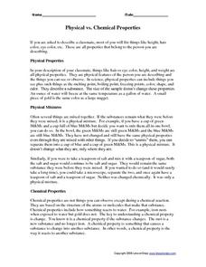 Printables Physical And Chemical Properties Worksheet physical vs chemical properties 4th 5th grade worksheet worksheet