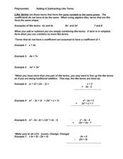 Polynomials: Adding and Subtracting Like Terms 8th - 10th Grade ...