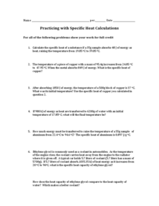 Printables Specific Heat Worksheet specific heat capacity lesson plans worksheets reviewed by teachers practicing with calculations
