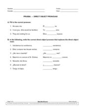 Printables Spanish Direct Object Pronouns Worksheet spanish grammar direct object pronouns exercises pronoun exercises