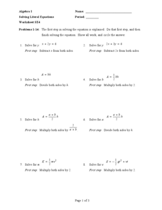Printables Literal Equations Worksheet solving literal equations worksheet se4 9th 12th grade worksheet