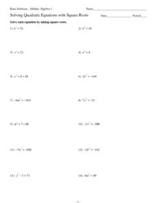 Worksheets Solving Quadratic Equations By Factoring Worksheet solving quadratic equations worksheet square root intrepidpath with roots 8th 10th grade