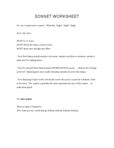Printables Sonnet Worksheet how to write a sonnet worksheet pichaglobal 7th 8th grade lesson planet