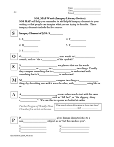 Printables Poetic Devices Worksheet sos map words imageryliterary devices 5th 8th grade worksheet worksheet