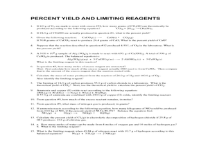 Printables Percent Yield Worksheet stoichiometry percent yield and limiting reagents practice problems worksheet