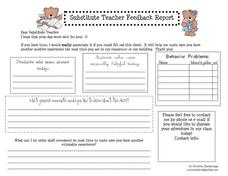 Printables Substitute Teacher Worksheets substitute teacher feedback report pre k 4th grade worksheet worksheet
