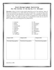 Printables Catcher In The Rye Worksheets the catcher in rye list group label activity 11th 12th worksheet