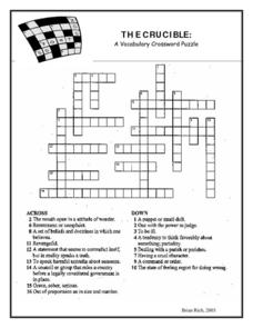 Printables The Crucible Worksheets the crucible a vocabulary crossword puzzle 8th 10th grade worksheet