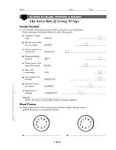 Printables Evolution Worksheet the evolution of living things science puzzlers twisters teasers worksheet