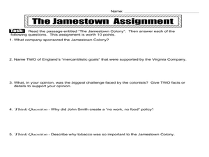 Worksheets Jamestown Worksheet the jamestown colonies 8th 12th grade worksheet lesson planet worksheet