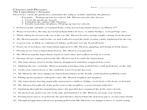 Printables Clauses And Phrases Worksheets phrases and clauses worksheets with answers intrepidpath the leprechaun 39 s treasure 3rd 6th grade worksheet lesson pla