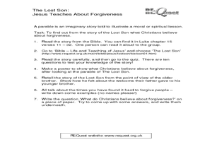 Worksheets Forgiveness Worksheets the lost son jesus teaches about forgiveness 4th 7th grade worksheet