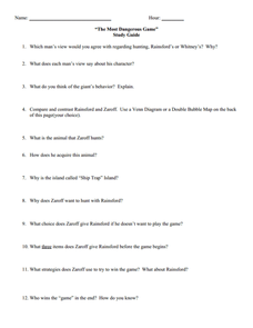 Worksheets The Most Dangerous Game Worksheets the most dangerous game study guide 7th 12th grade worksheet worksheet