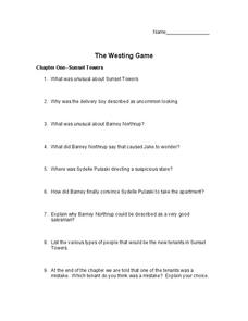 Worksheets The Westing Game Worksheets the westing game chapters 1 4 10th 11th grade worksheet worksheet