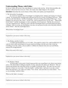 Worksheets Worksheet On Theme understanding theme with fables 7th 12th grade worksheet fables