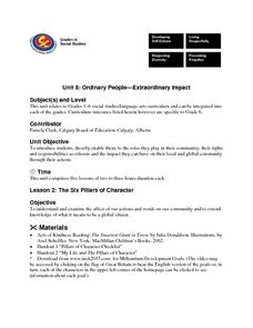 Printables Six Pillars Of Character Worksheets six pillars of character lesson plans worksheets unit 8 ordinary people extraordinary impact 2 the character