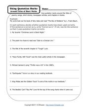 Printables Punctuating Titles Worksheet using quotation marks around titles of short works 4th 6th worksheet
