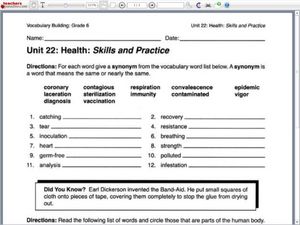 Printables 7th Grade Health Worksheets worksheet 7th grade health worksheets kerriwaller printables vocabulary building 6th lesson planet health