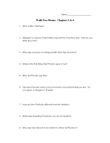 Printables Walk Two Moons Worksheets walk two moons chapters 3 4 6th 9th grade lesson plan plan